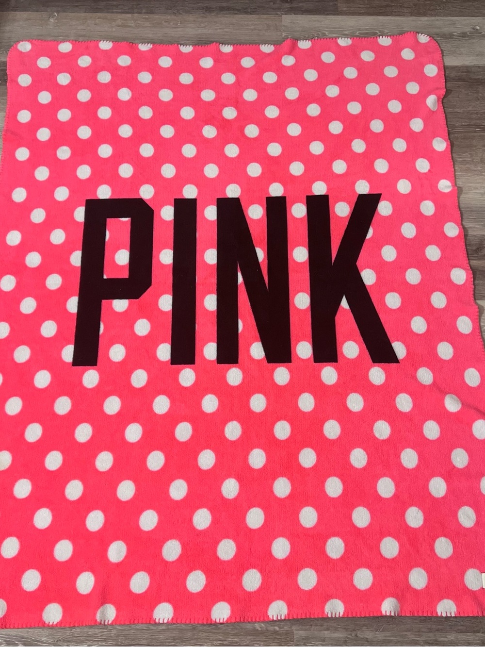 PINK Victoria's Secret Hot Pink Polka Dot Throw with Black Logo
